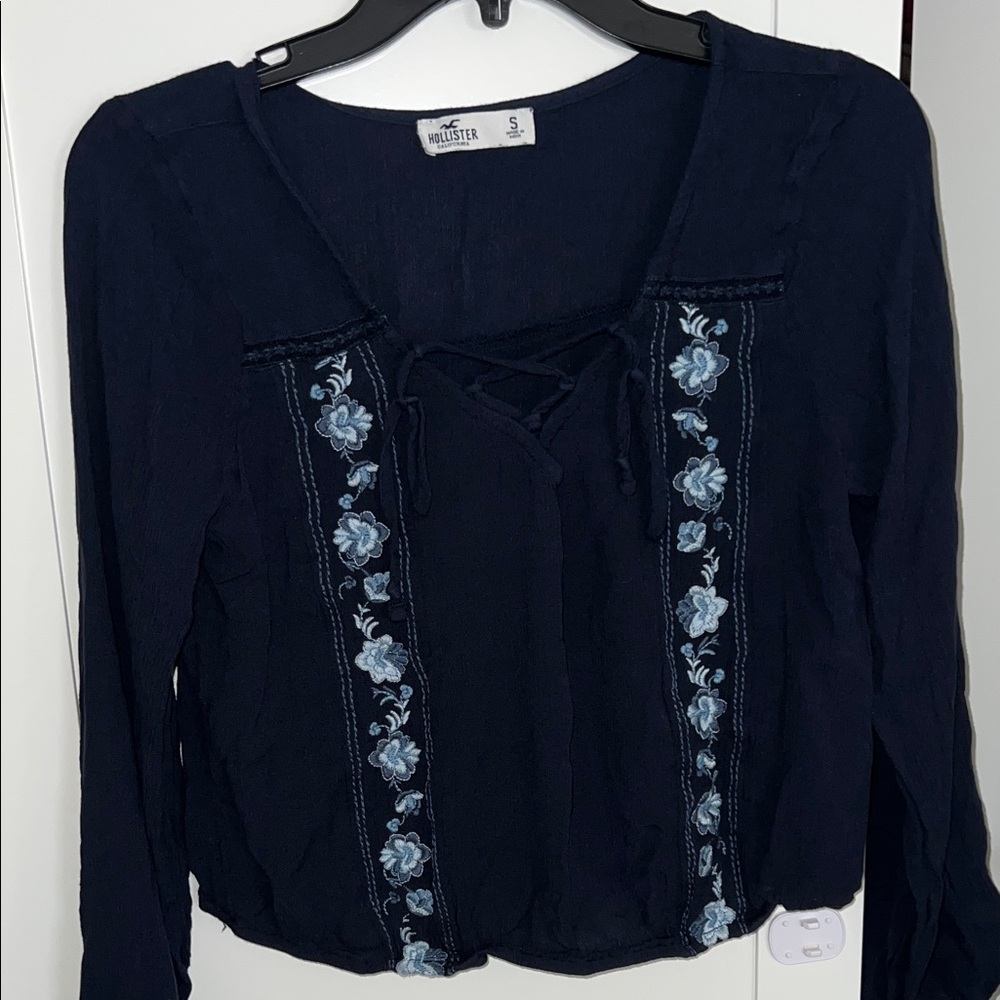 Hollister Dark Blue Floral Blouse